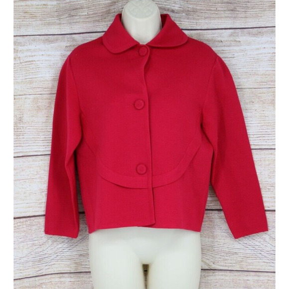 VINTAGE Lilli Russell Womens Size 10 Knit Jacket & Skirt Set Cherry Red - Picture 2 of 16